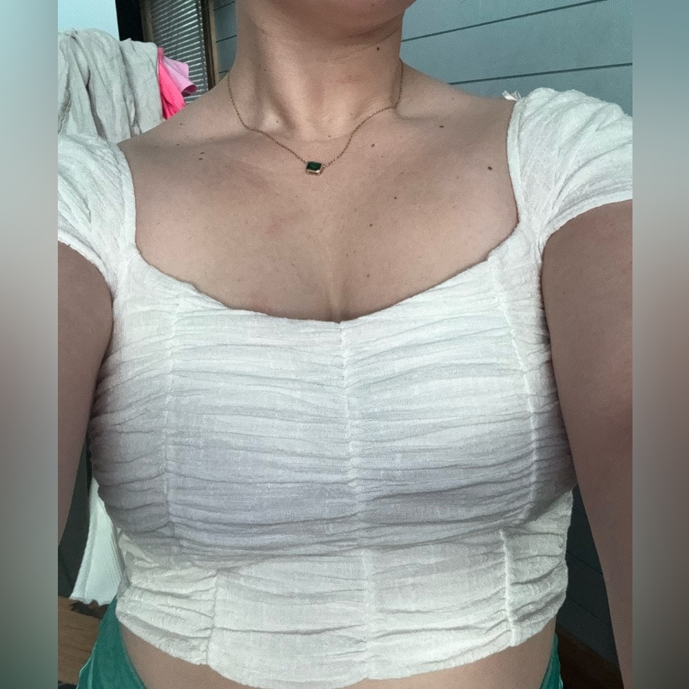 White Ruffle Crop Top - Picture 3 of 5